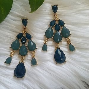 Multifaceted Blue & Gold Teardrop Earrings